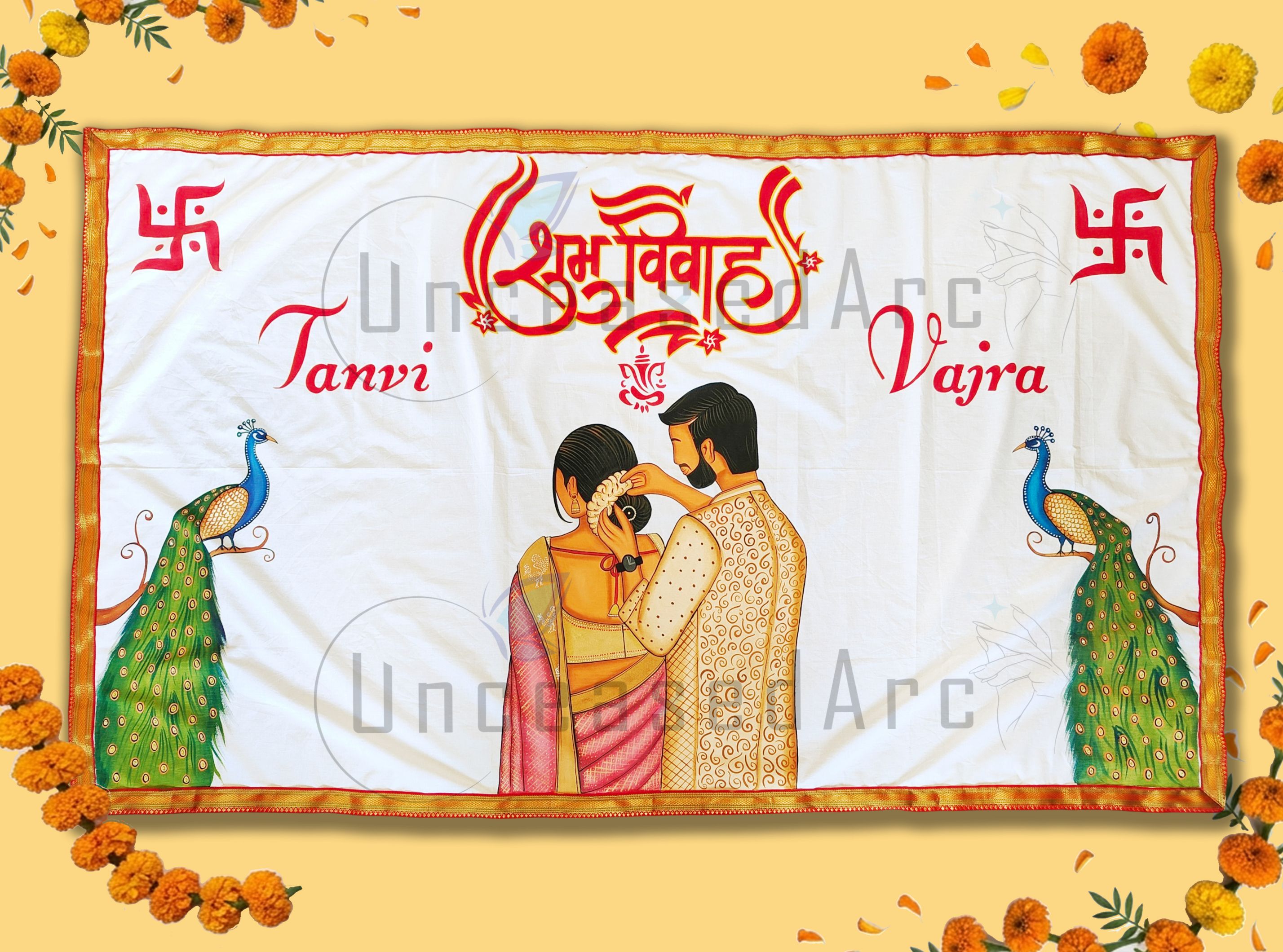 Couple With Peacock Antarpaat Design