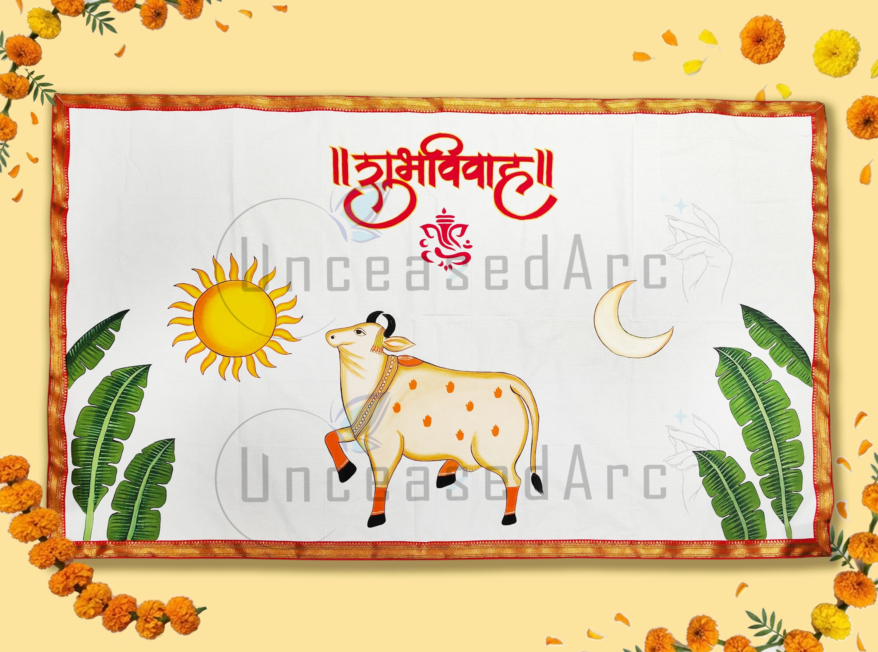 Maa Kamdhenu with Sun Moon Custom Design