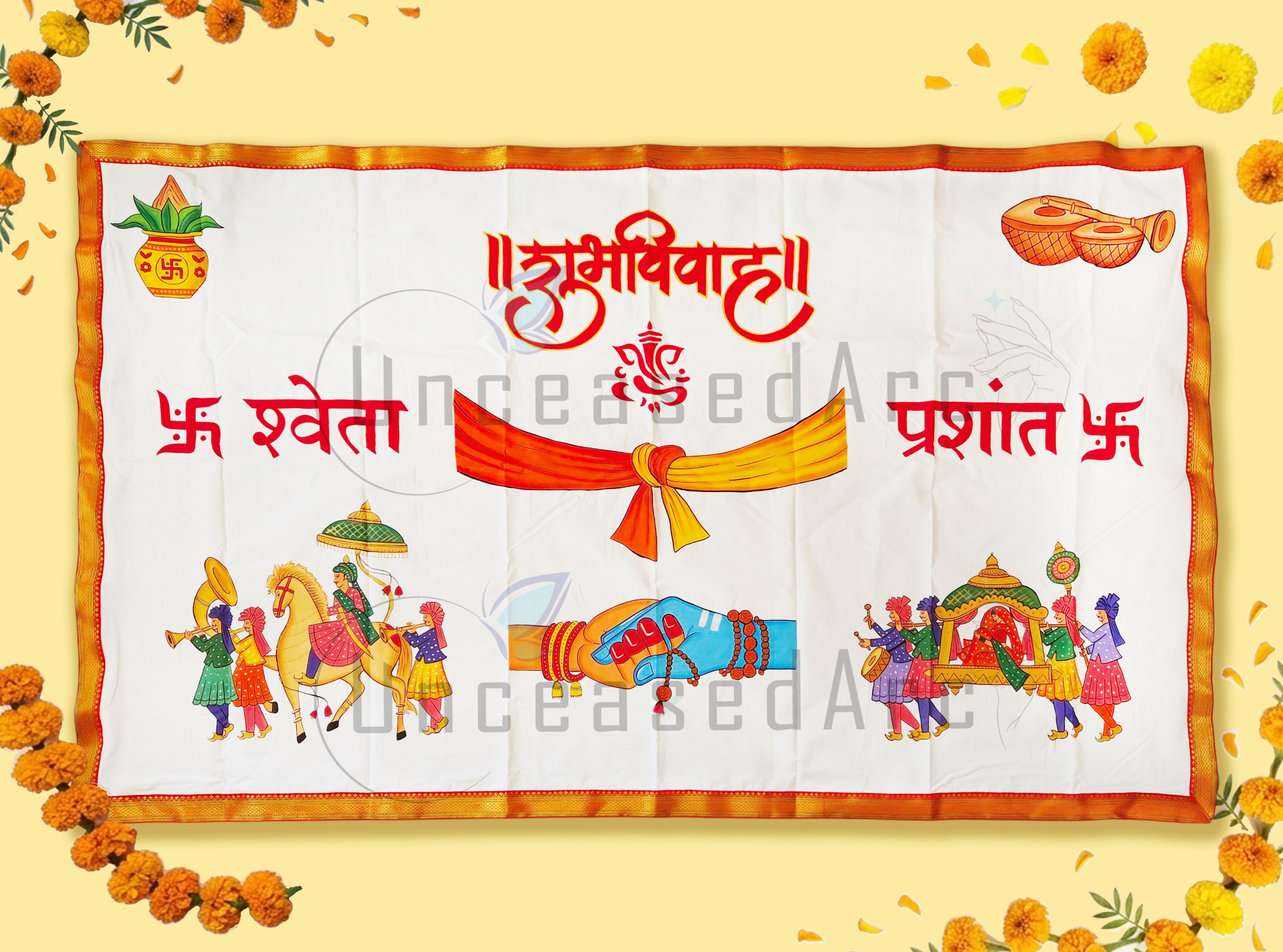 Shiv Parvati Hands with Doli Barat Gathbandhan Antarpaat Design