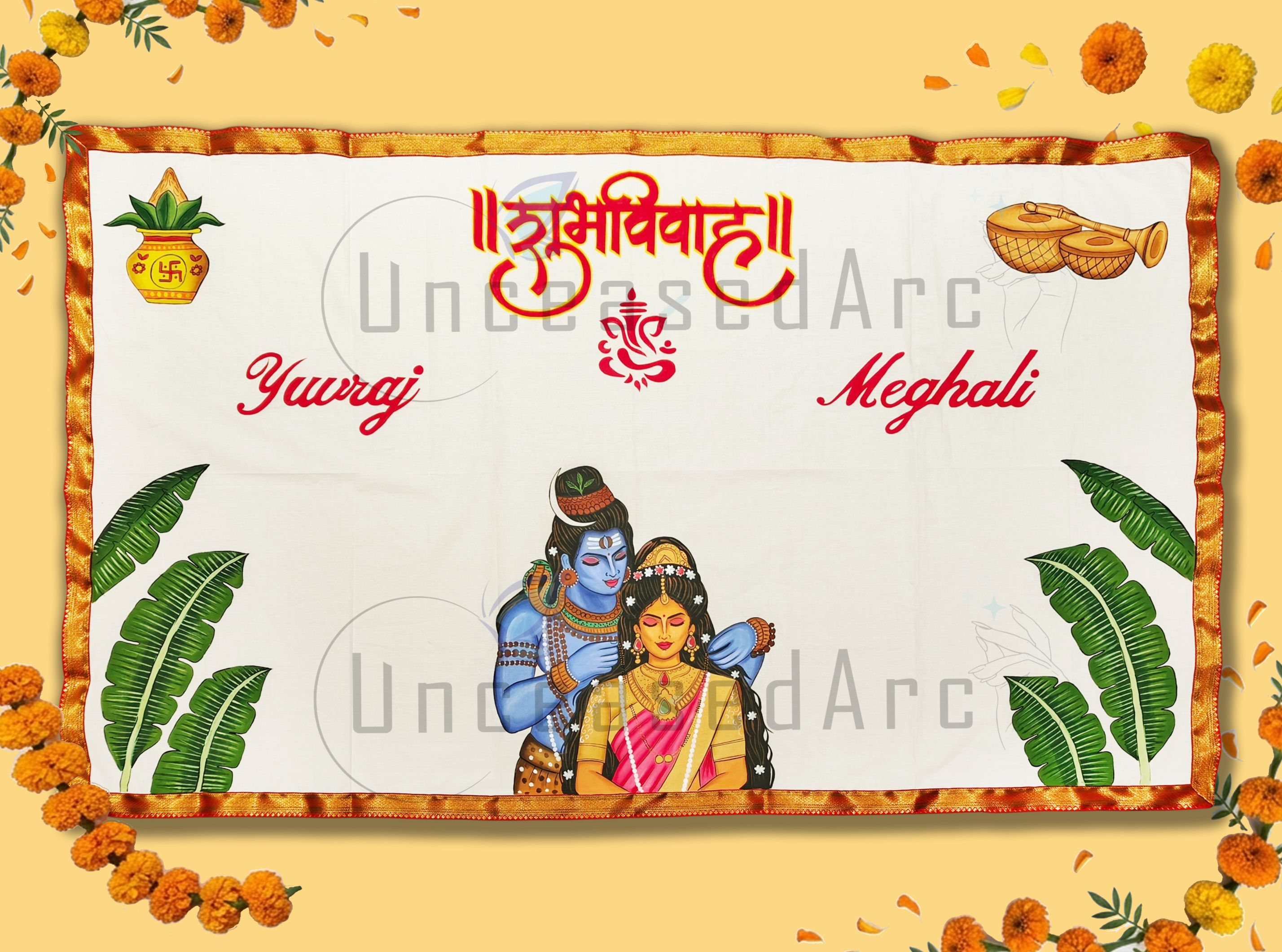 Shiv Parvati Magalsutra with Banana Leaves Antarpaat Design