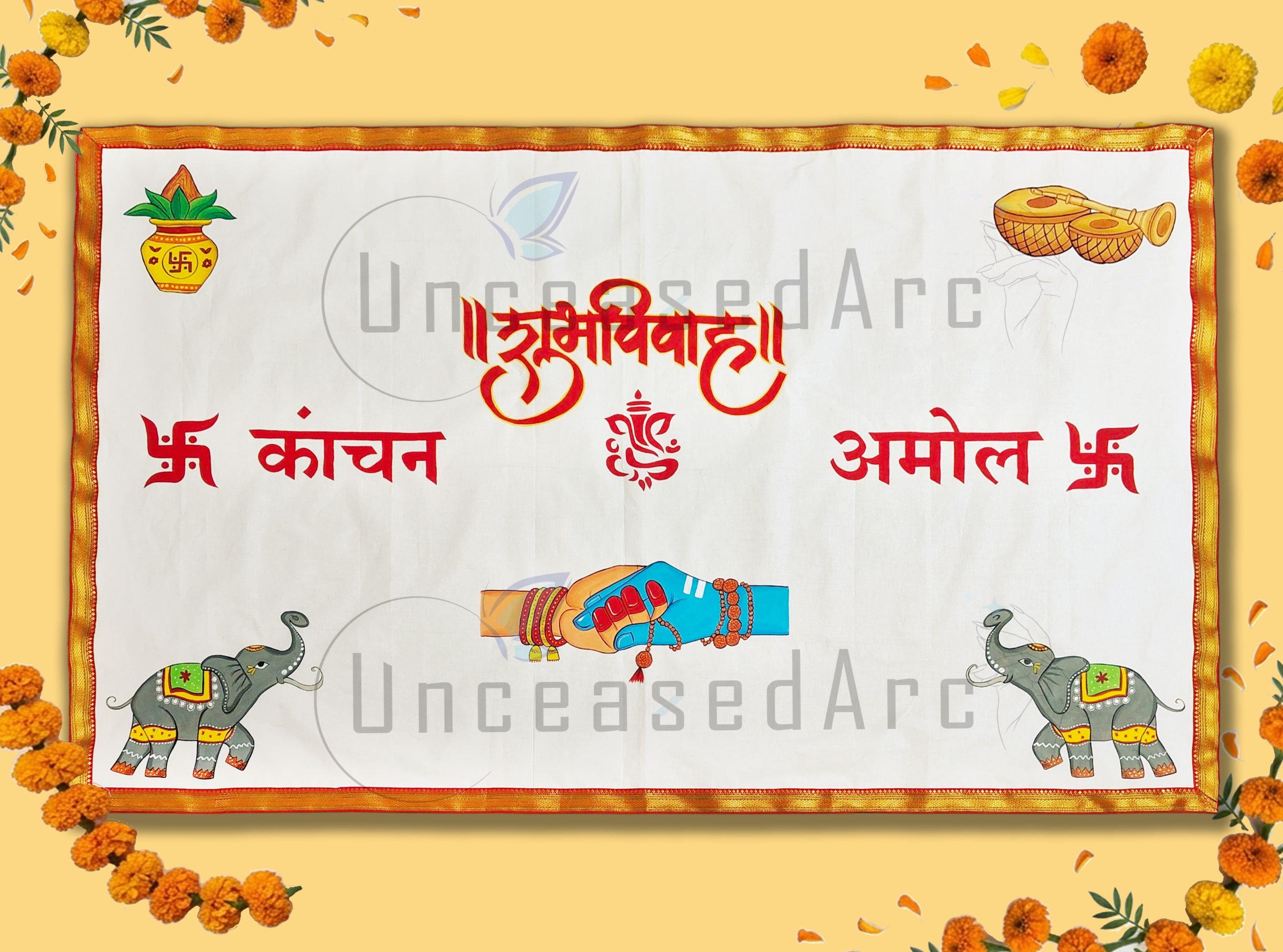 Shiv Parvati With Gajlaxmi Antarpaat Design