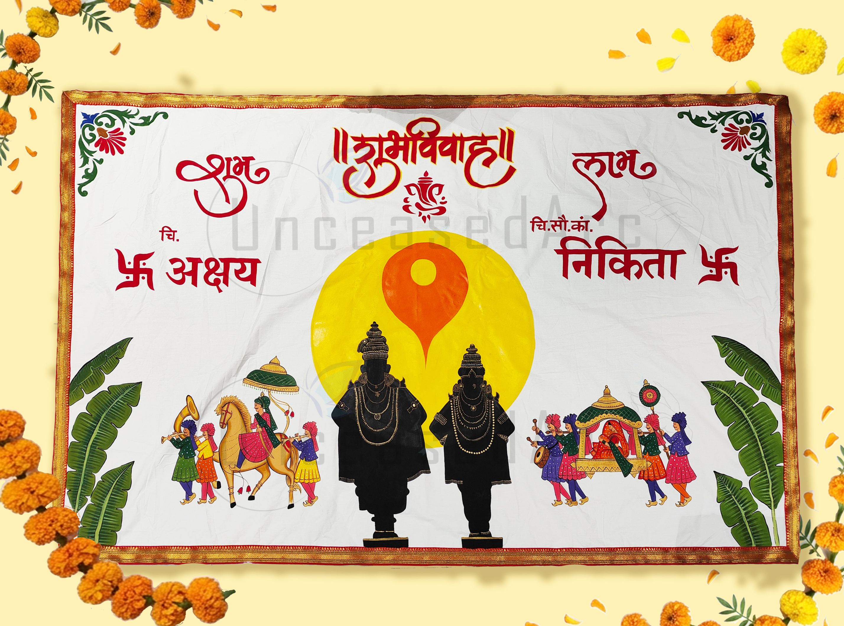 Vitthal Rukhmani Banana Leaves Doli Baraat Antarpaat Design